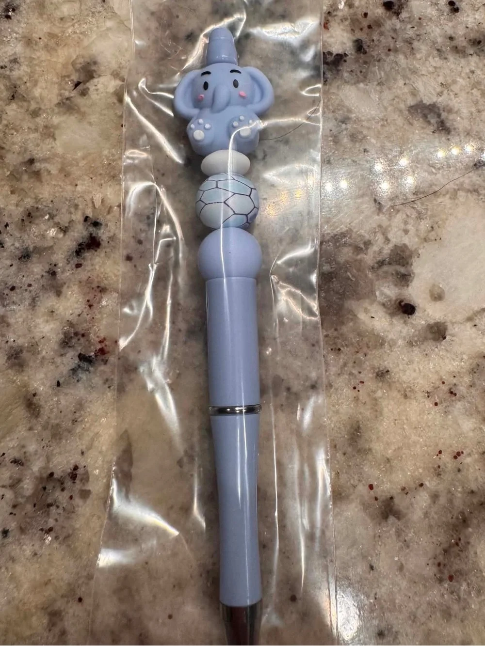 Hand Crafted Light Blue Elephant Top Pen
